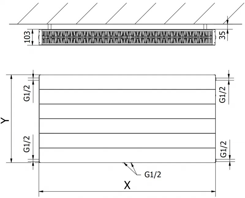 Mexen Line CCL22, panelradiátor 600 x 1600 mm, alsó középső csatlakozás, 2532 W, antracit, W6C22L-060-160-66