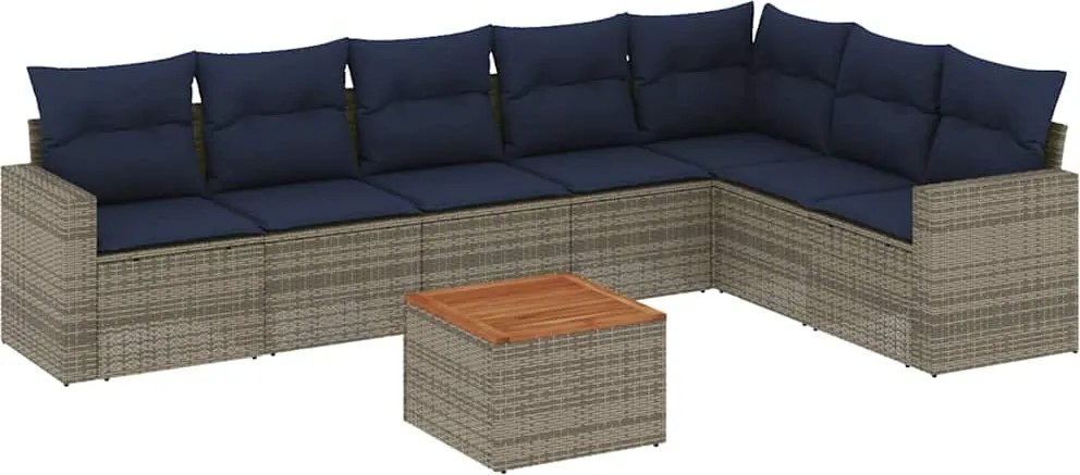 vidaXL 8 részes szürke polyrattan kerti ülőgarnitúra párnával