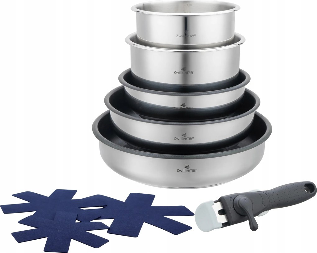 ZwillenTöff Prémium rozsdamentes acél edénykészlet 9 részes, Levehető Fogantyúval