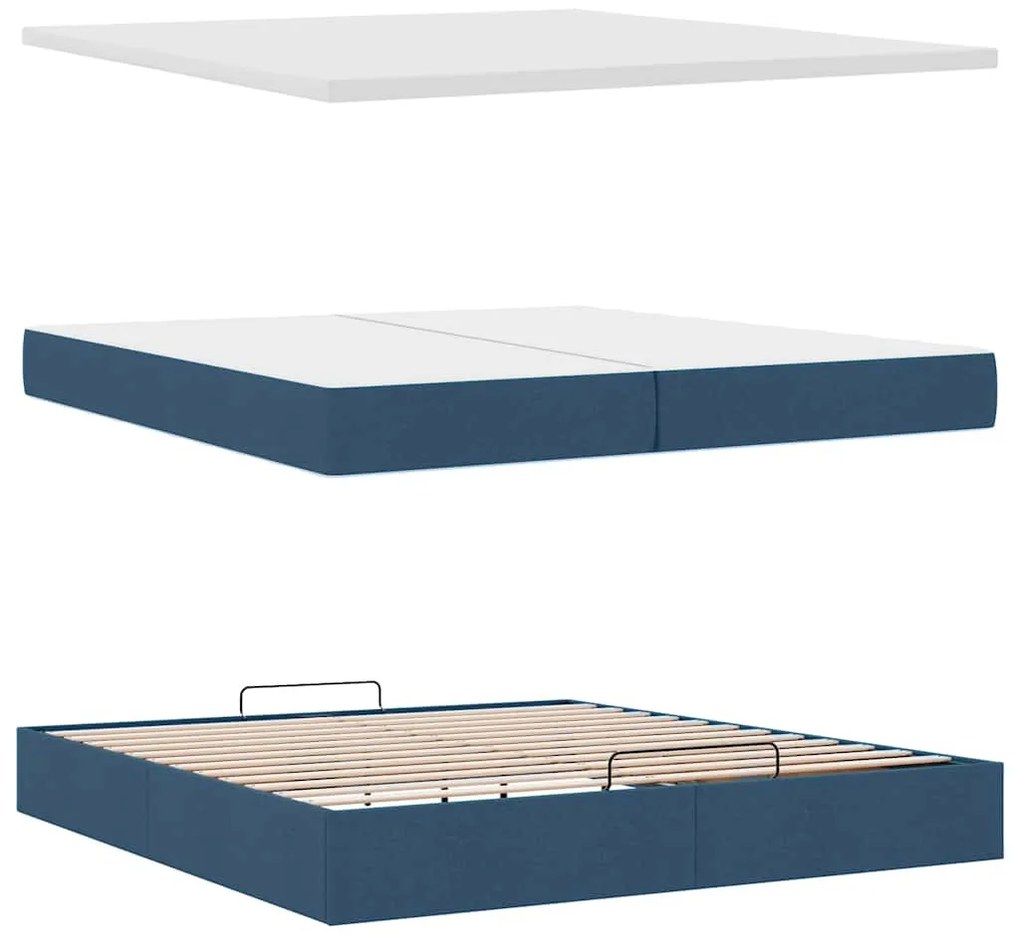 Ottomán ágykeret matracokkal kék 200x200cm szövet
