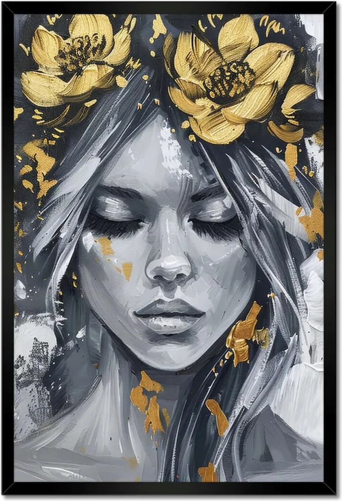 Poszter fekete keretben 40x60 Nő Absztrakt Arany Virág