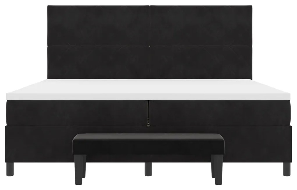 Box Spring Ágy Mattal és Padokkal Fekete 200x200 cm Bársony