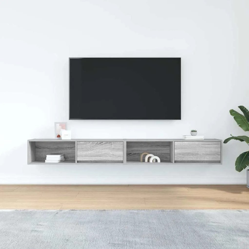 2 db szürke sonoma szerelt fa fali TV-szekrény 100x31x25,5cm