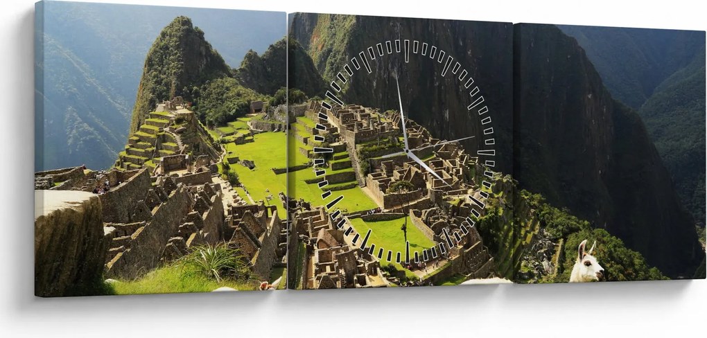 Kép - Lámák Machu Picchuban (órával) (90x30 cm)