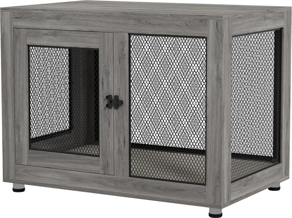 PawHut Otthoni Kutyakerítés, Kutyaketrec 2 Ajtóval, Mosható Párnával, Kutyaház Állítható Lábakkal, Zárakkal, Nagy Kutyák Számára 30 kg-ig, Szürke, 94