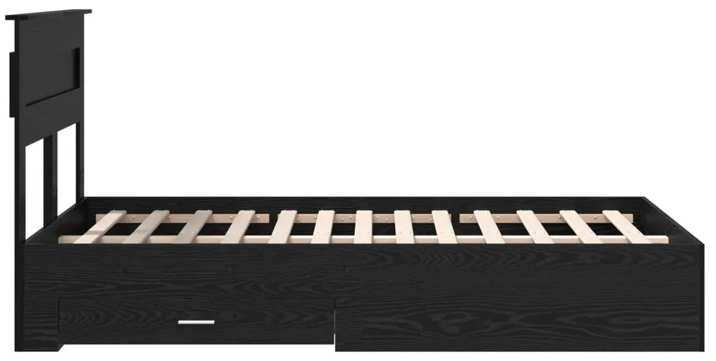 vidaXL Ágykeret fejtámlával fiókkal Fekete tölgy 120 x 190 cm Faanyag