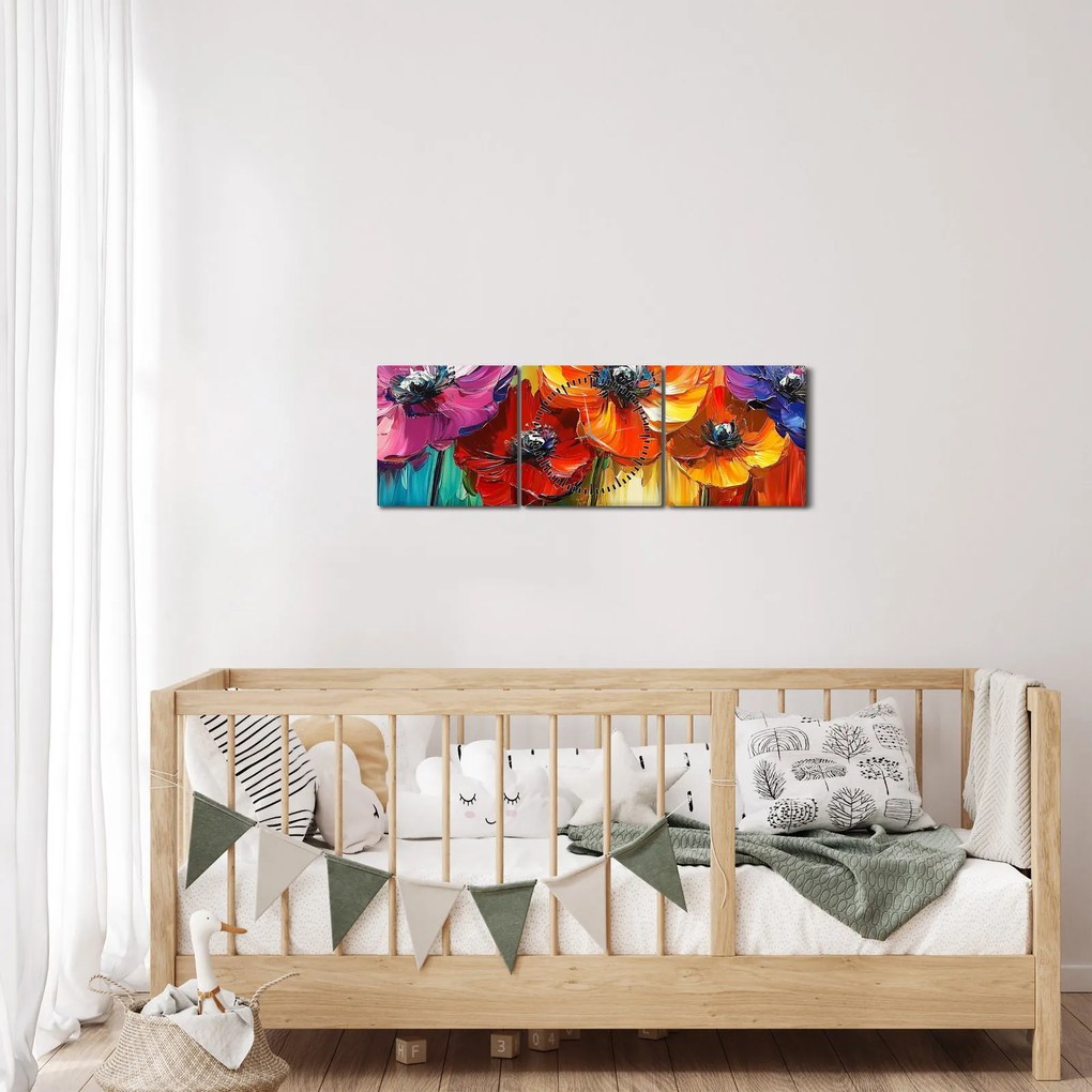 Kép - Öt színes virág (órával) (90x30 cm)