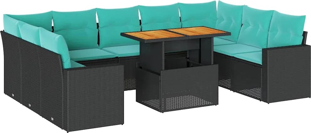 vidaXL 10 részes fekete polyrattan kerti ülőgarnitúra párnákkal