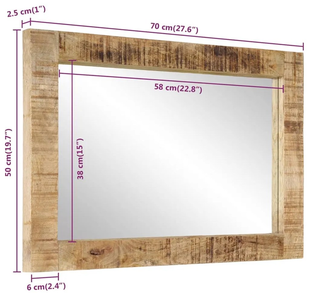 tömör mangófa és üveg tükör 70 x 50 cm
