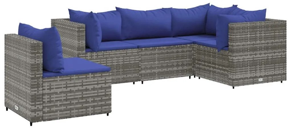 5 részes szürke polyrattan kerti ülőgarnitúra párnákkal