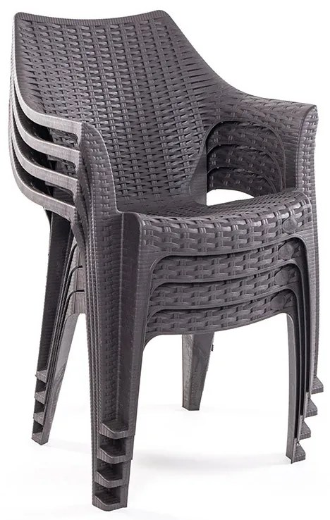 Santorini II New 4 személyes kerti bútor szett, antracit-barna asztallal, 4 db Tavira rattan székkel N