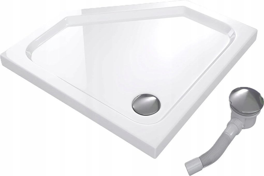 Zuhanytálca Ötszögletű 100x100 Slim Alacsony 5 CM Fehér Szifon