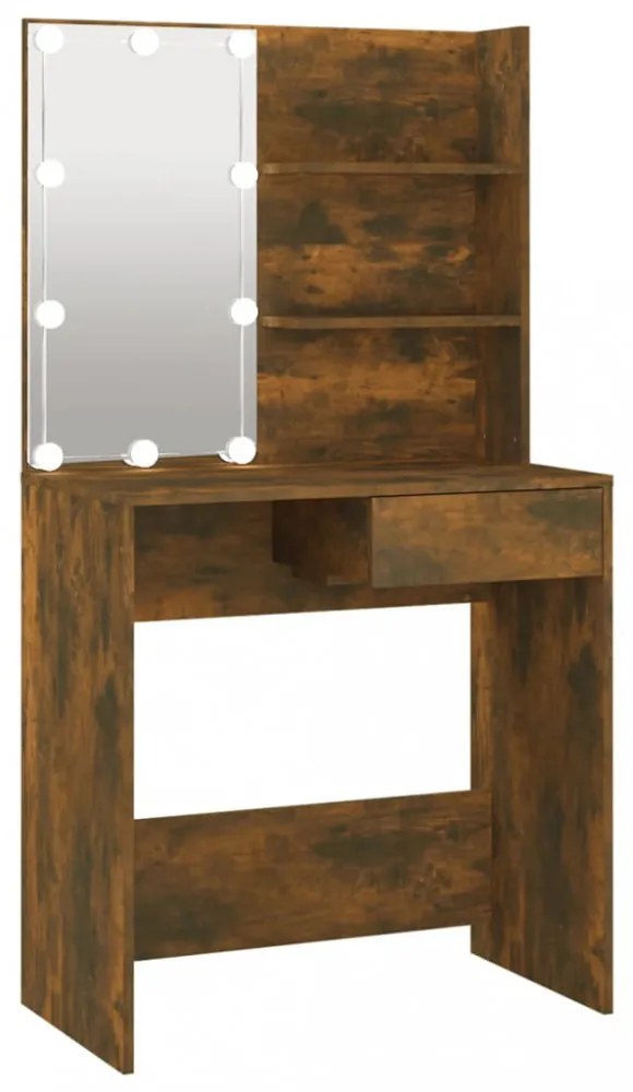 füstös tölgyszínű LED-es fésülködőasztal 74,5 x 40 x 141 cm