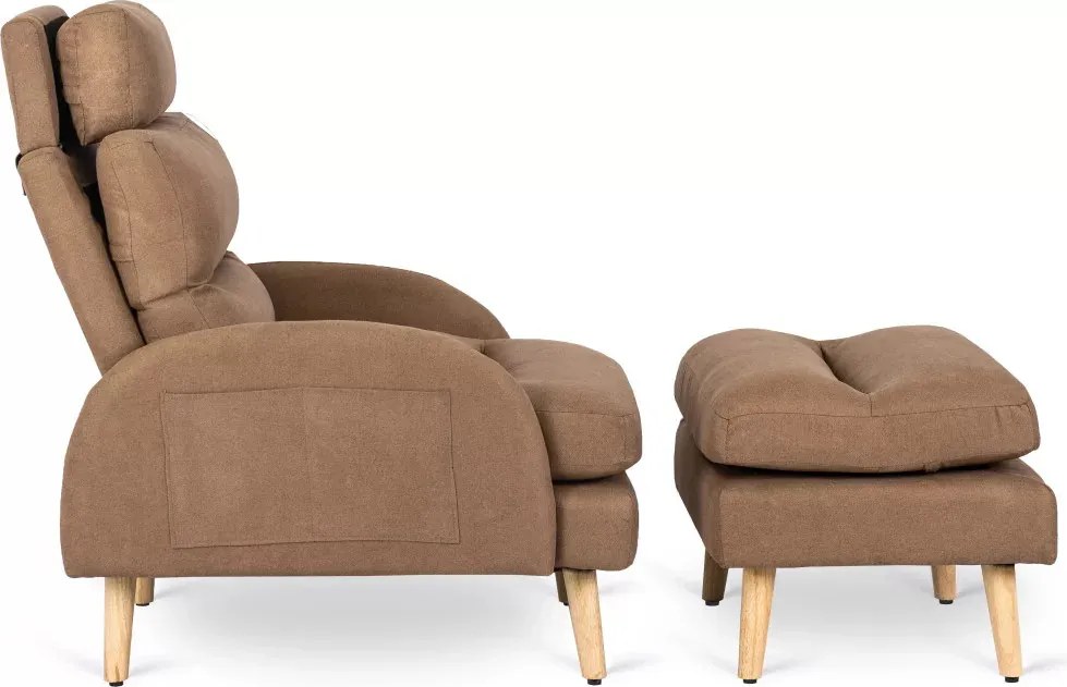 Kényelmes barna fotel lábtartóval, HENRY