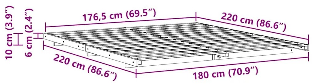 vidaXL Földi ágykeret Fehér 180 x 220 cm Tömör fenyőfa