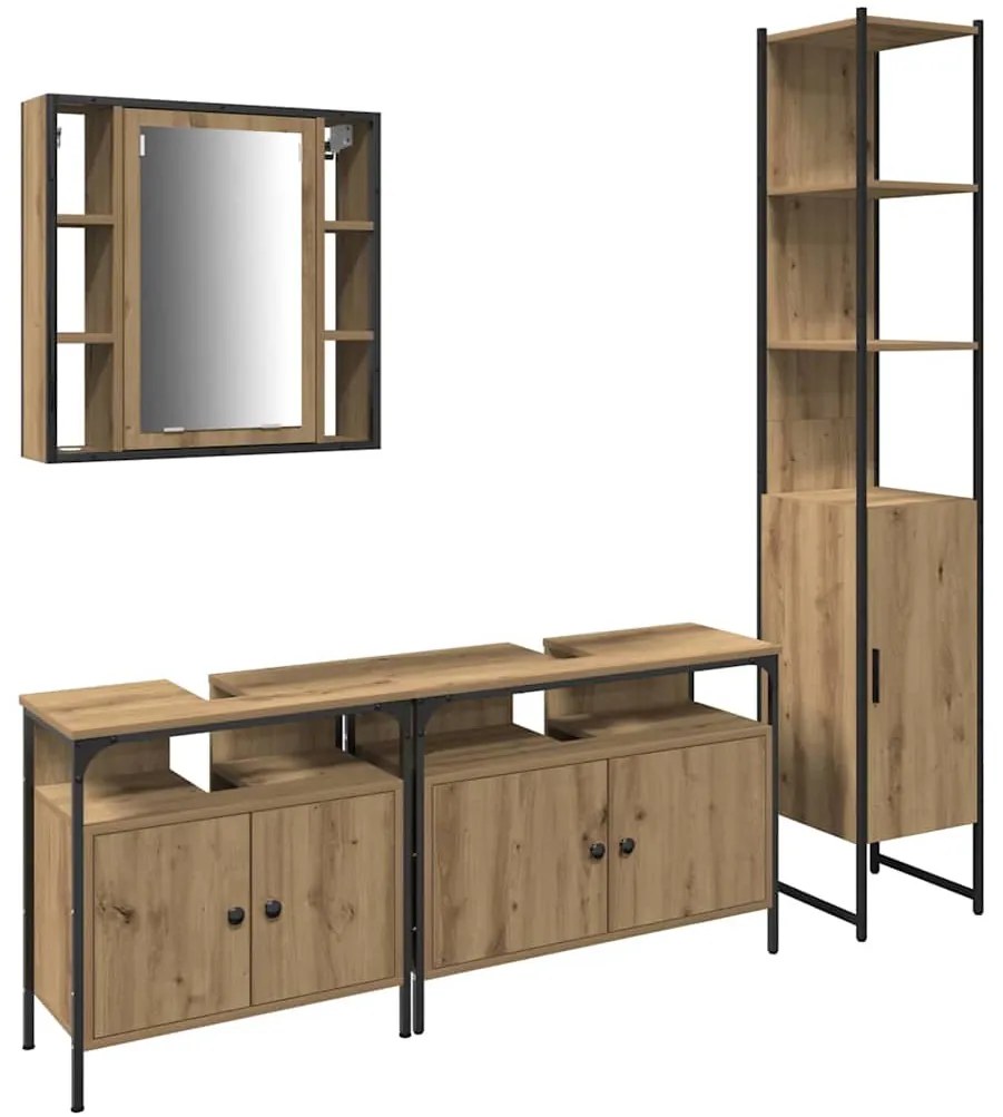 Fürdőszobai Szekrény Szett polcokkal 4 pcs kézműves tölgy