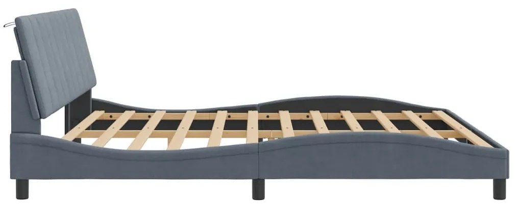 sötétszürke bársony ágykeret LED-világítással 200 x 200 cm