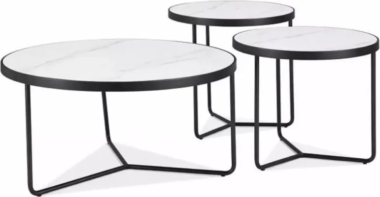 Demeter dohányzóasztal szett 80cm Fehér - Fekete