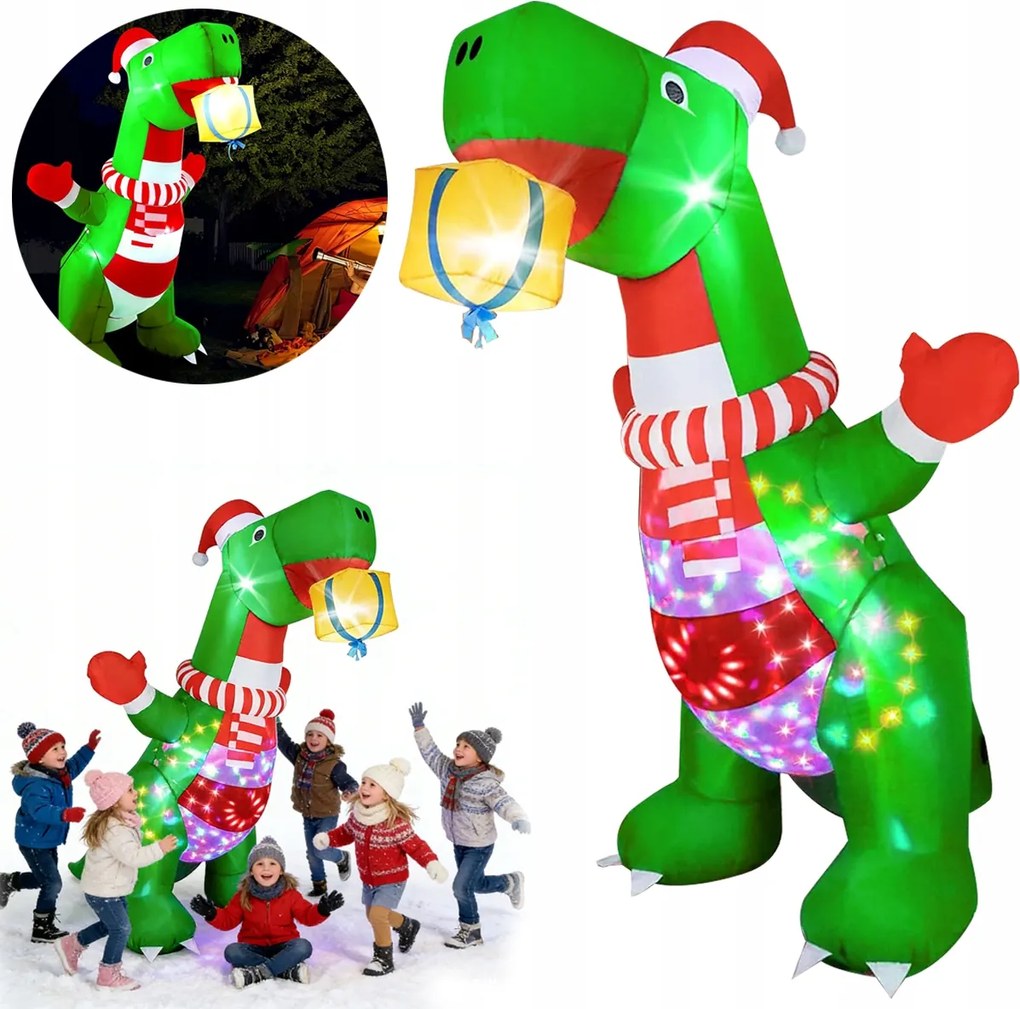 Nagy felfújható dinoszaurusz 240 CM, Nagy, Pumpálható, Világító, Karácsonyi