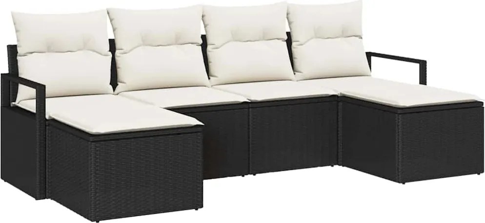 vidaXL Kanapé Szett párnával tárolóval 6 pcs Fekete és Krém polirattan