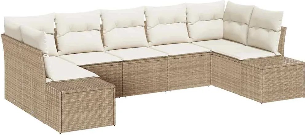 vidaXL Kerti Kanapé Szett tárolóval 7 pcs Beige és krém Poli rattan