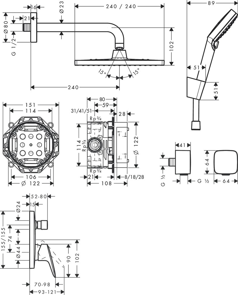 Hansgrohe Crometta E, zuhanyrendszer 240 1jet karos csapteleppel, króm, HAN-27957000