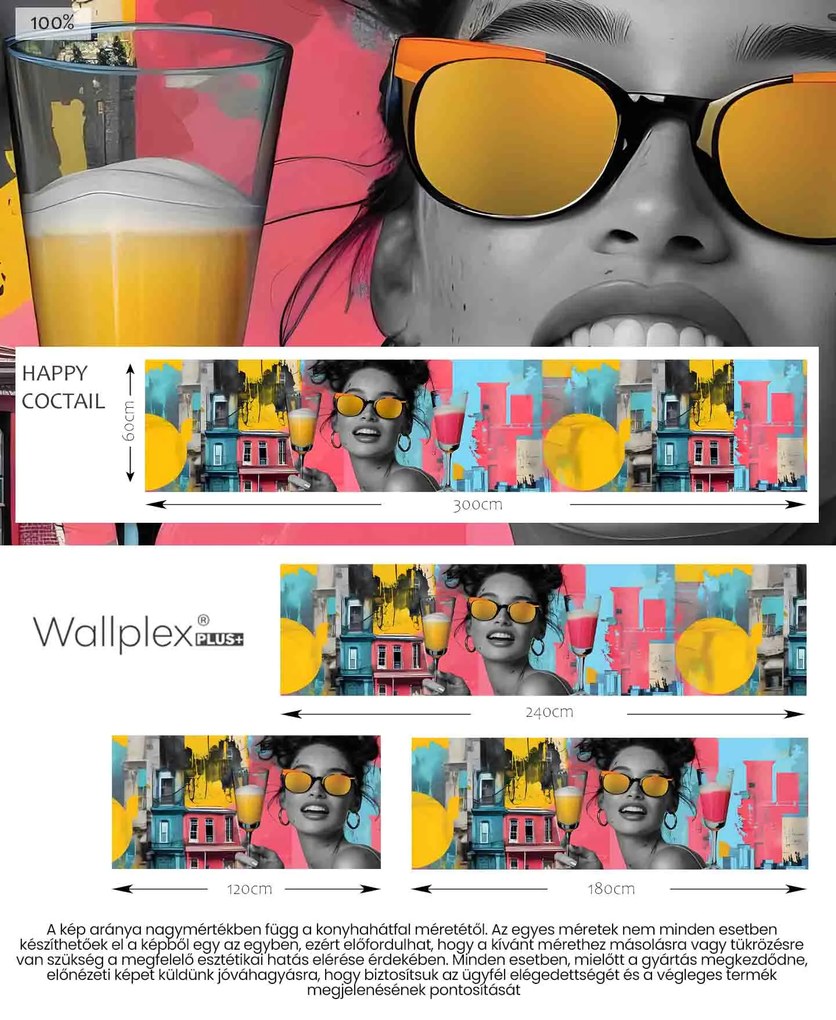 Wallplex konyhahátfal Happy Coctail (Méret: 60x300)