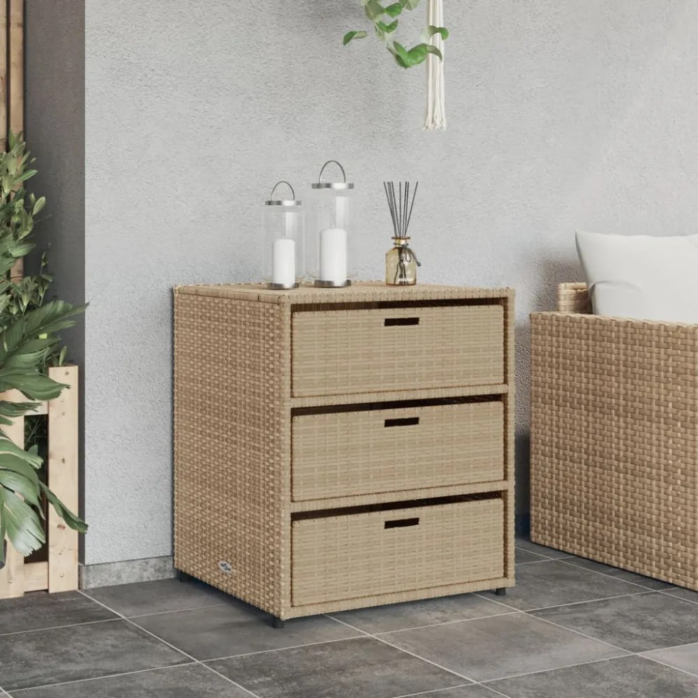 bézs polyrattan kerti tárolószekrény 55 x 59 x 69 cm