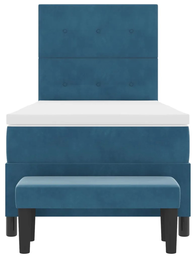Boxspring Ágy Mattal és Pad Dark Blue 100x200 cm Velvet