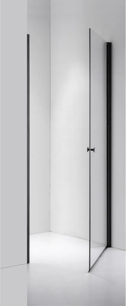 Stuxi Bari Black 90 cm széles egyszárnyú nyíló zuhanyajtó, 6 mm vízlepergető üveggel, matt fekete profillal, 195 cm magas