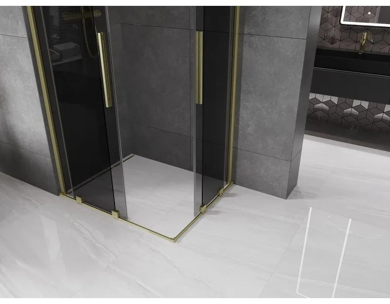 Mexen Velar Duo, zuhanykabin tolóajtóval 90 x 80 cm, 8mm szürke üveg, arany matt, 871-090-080-42-55