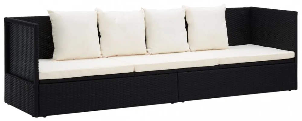 fekete polyrattan kerti ágy hát- és ülőpárnákkal