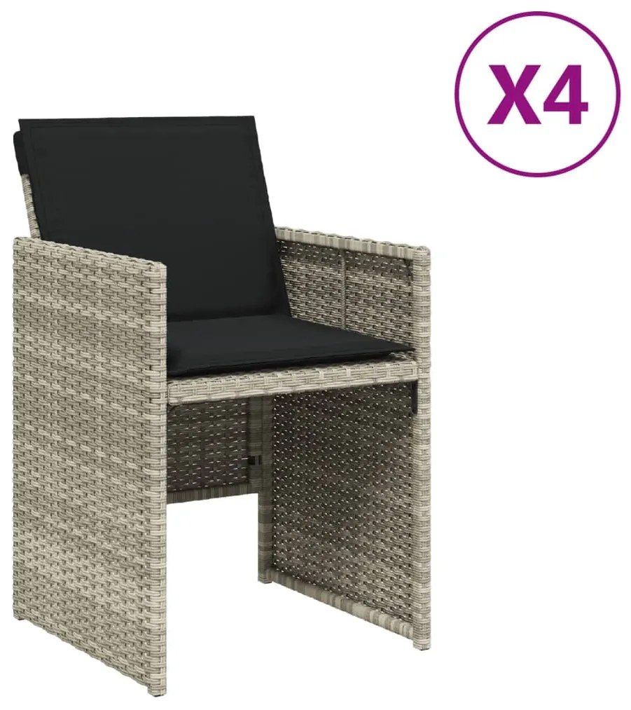 vidaXL 4 db világosszürke polyrattan kerti szék párnával