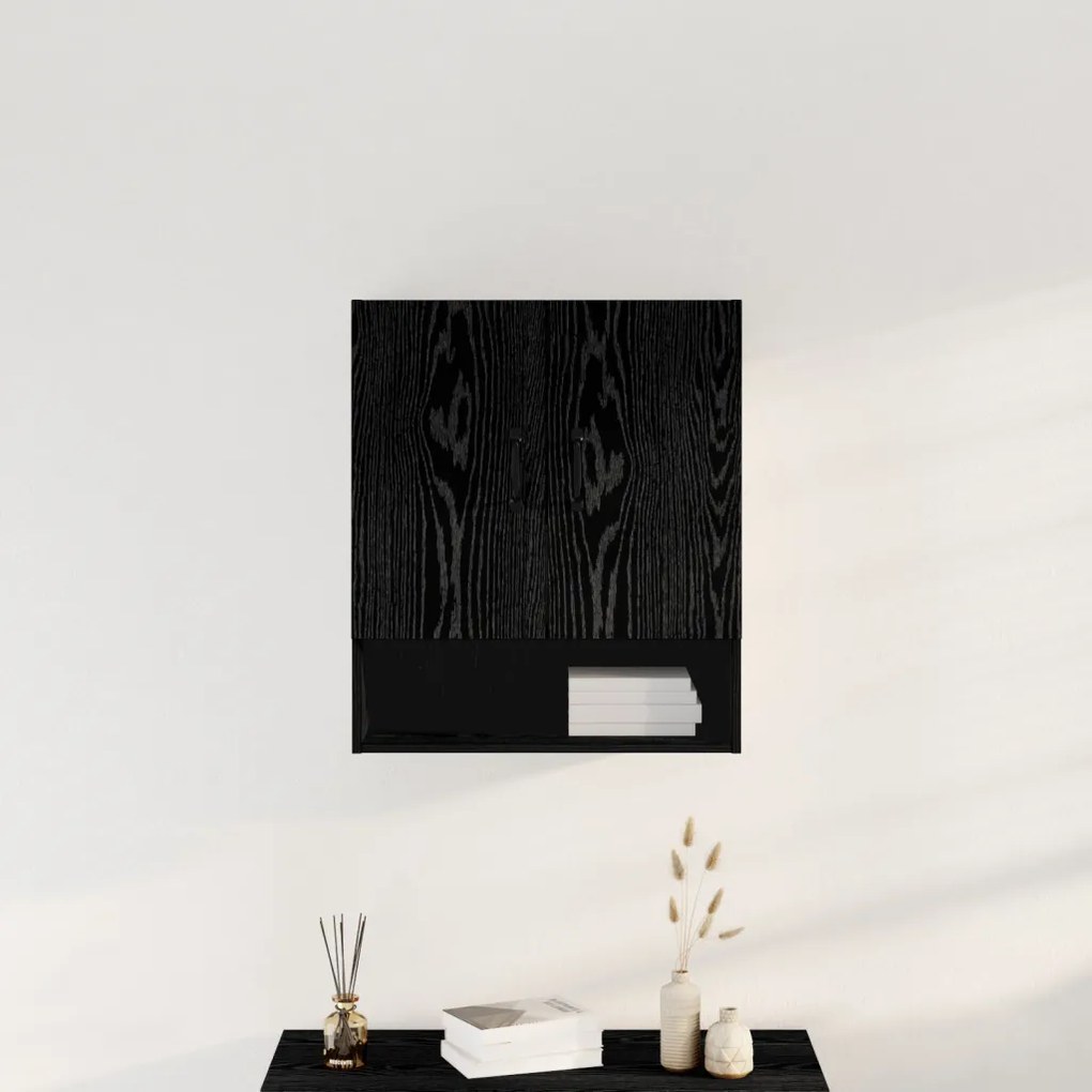 Fali Szekrény Fekete Tölgy 60x30x70 cm Mérnöki Fa
