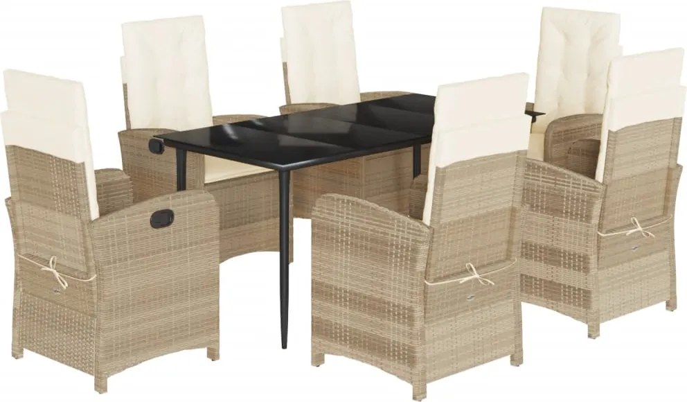 vidaXL 7 részes bézs polyrattan kerti étkezőgarnitúra párnákkal