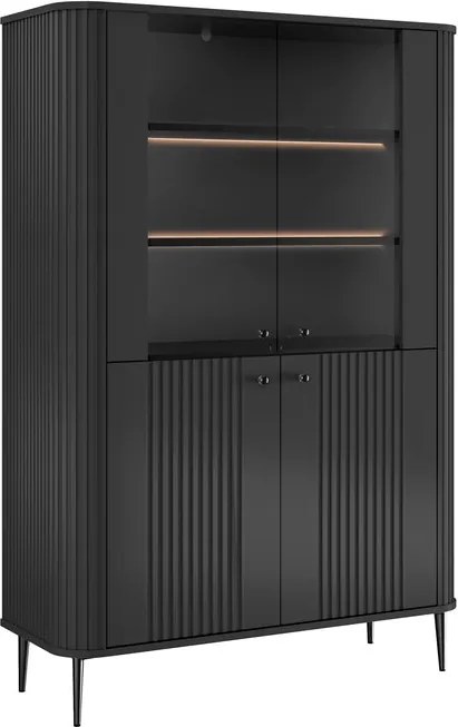 Vesper négyajtós vitrines szekrény 103 cm - fekete / fekete lábak