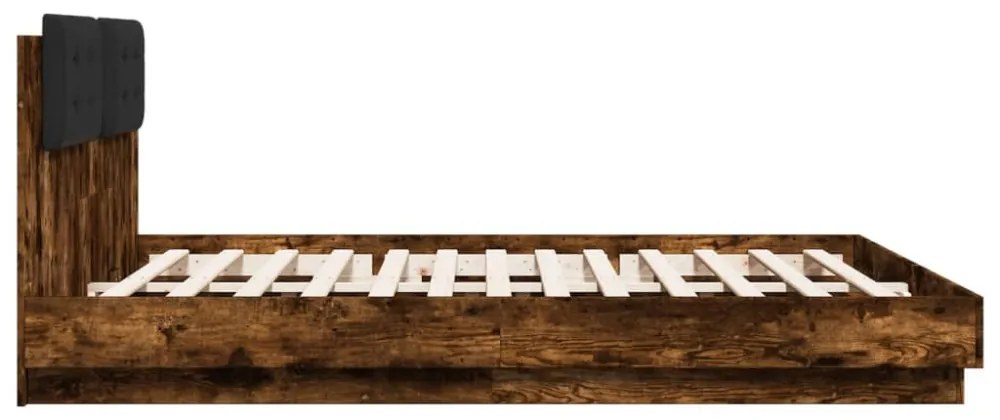 füstös tölgy színű ágykeret fejtámlával és LED-ekkel 160x200 cm