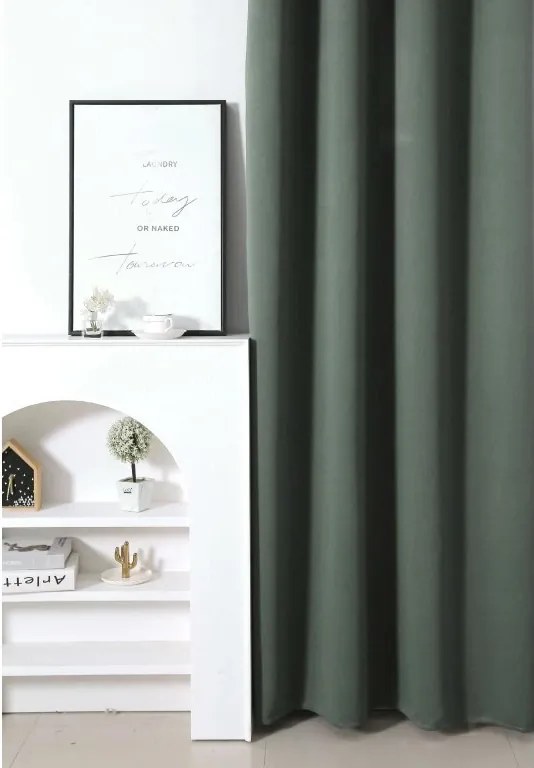 Szürkészöld függöny OXFORD 140x250 cm Felfüggesztés: Fém gyűrűk