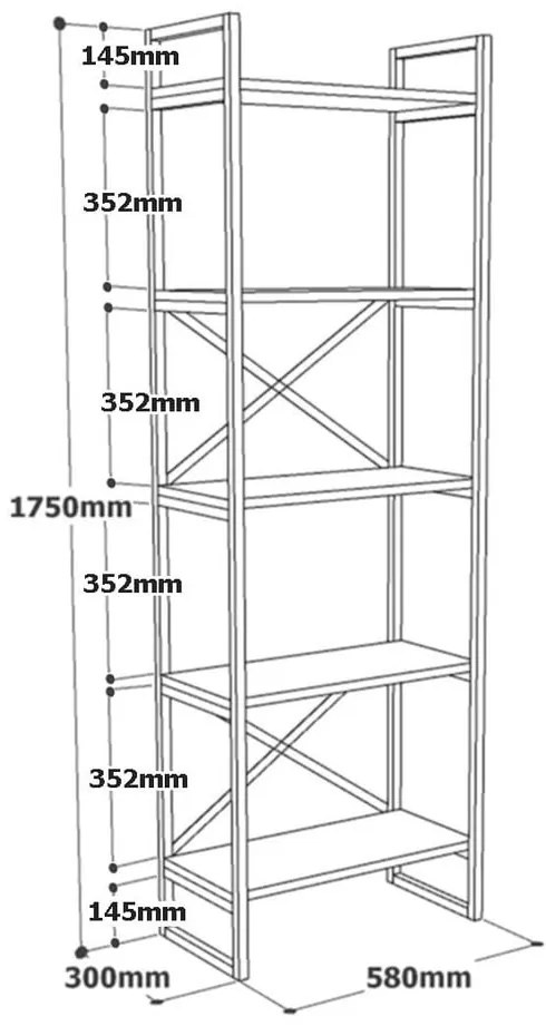 Fekete-natúr színű polcos állvány borovi fenyő dekorral 58x175 cm Nicol – Kalune Design