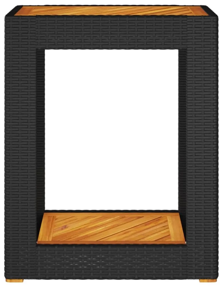 fekete polyrattan kerti kisasztal fa asztallappal 60x40x75 cm