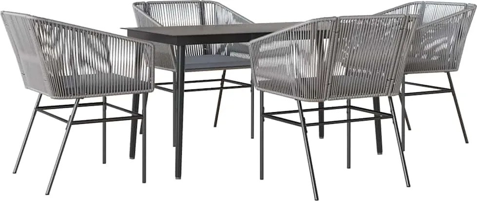 vidaXL 5 részes szürke polyrattan üveg kerti étkezőgarnitúra párnával