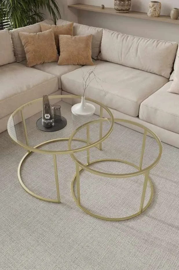 Milas üveg dohányzóasztal, arany, Ø75 cm