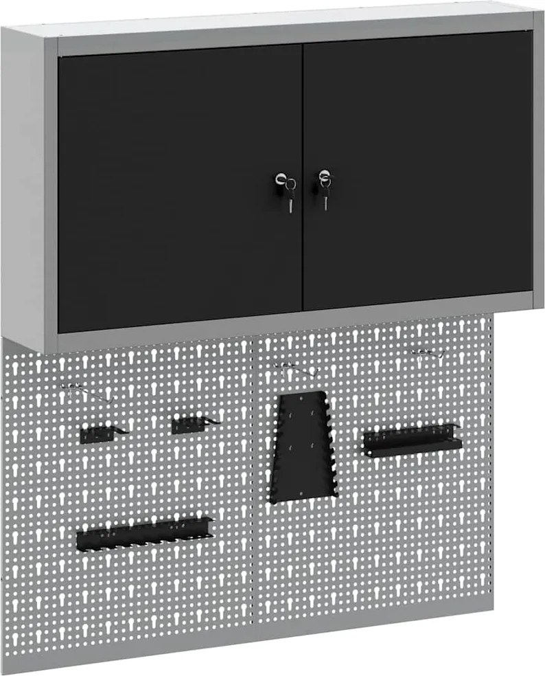 vidaXL Szerszámos szekrény készlet zárral 3 pcs Fekete Porszórt acél