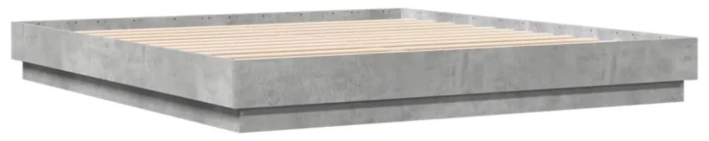 betonszürke ágykeret LED-világítással 200x200 cm
