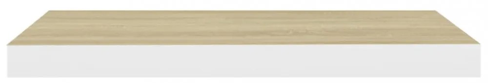2 db tölgyszínű és fehér MDF lebegő fali polc 60x23,5x3,8 cm