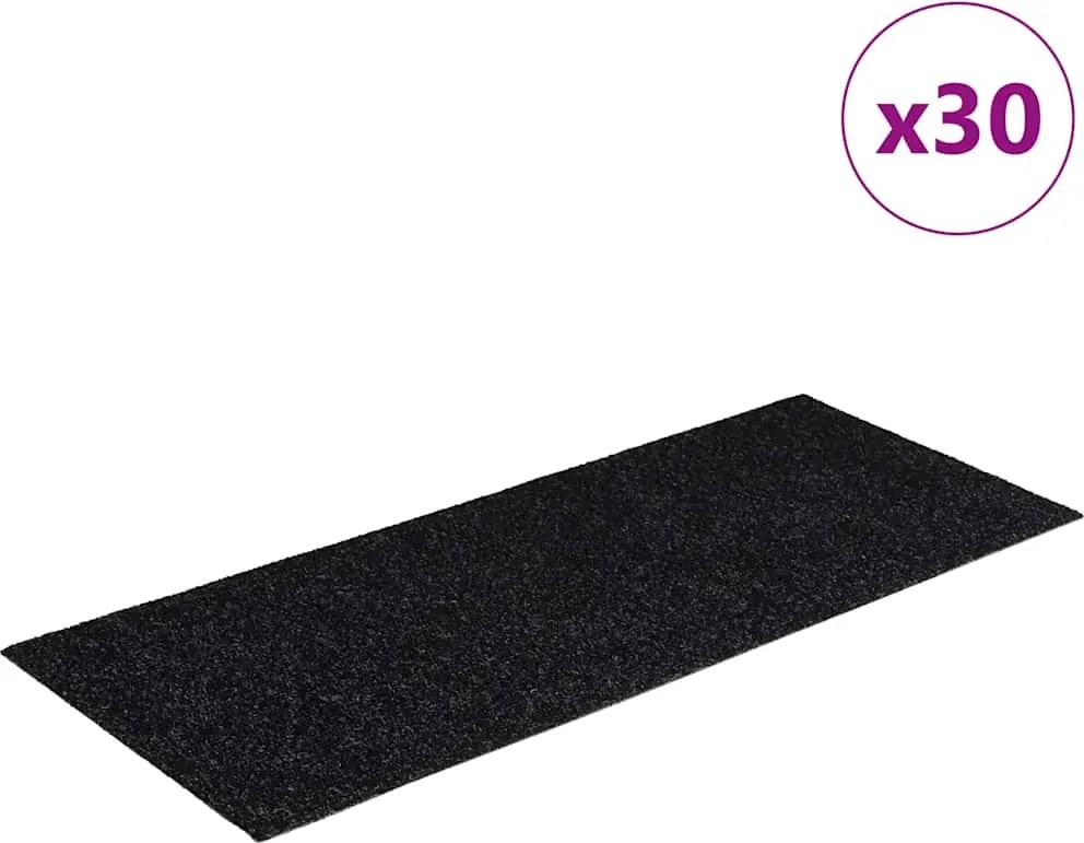 vidaXL öntapadós lépcsőszőnyegek, 30 db, 60 x 25 cm, fekete, téglalap alakú