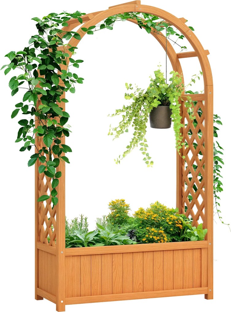 Outsunny Magaságyás Rácsos Tetővel, Facserép, Kert Rács 83x36x145cm Kert, Erkély, Terasz, Virágbox Futónövényekhez, Szőlőnövényekhez, Virágokhoz | Aos