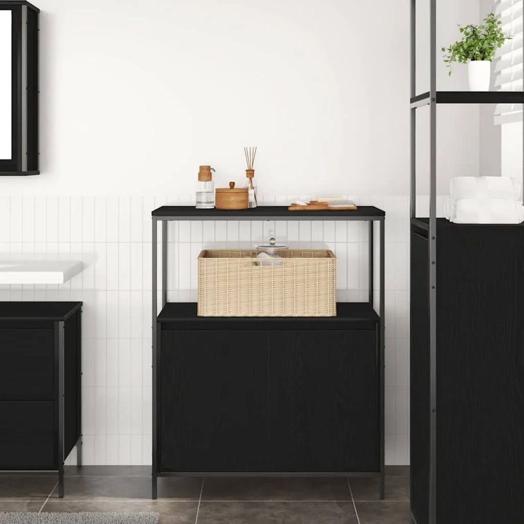 fekete tölgy fürdőszobaszekrény polcokkal 76,5x35x95 cm