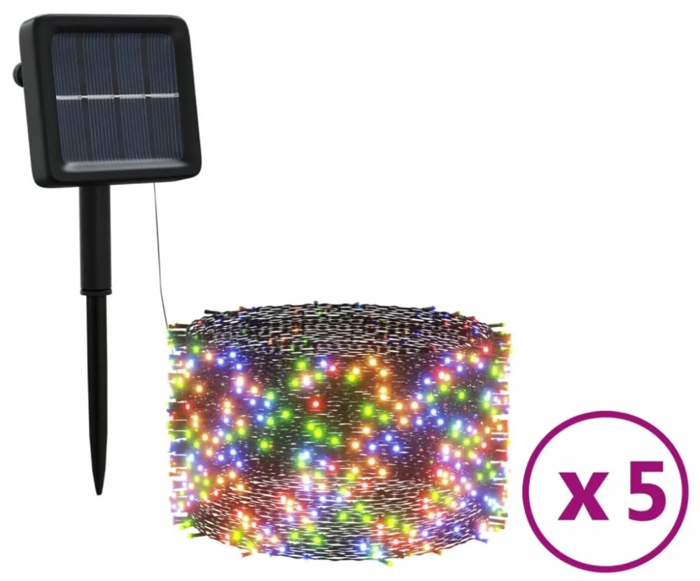 5 db 5x200 LED-es színes bel-/kültéri napelemes fényfüzér