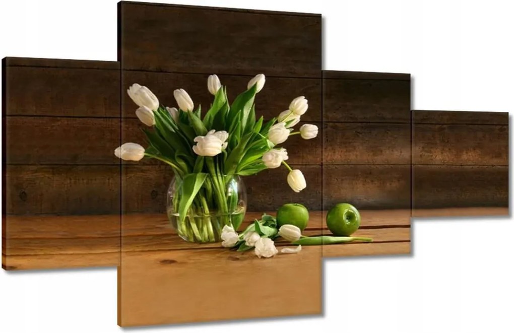 Vászonkép 130x80 Fehér tulipánok vázában